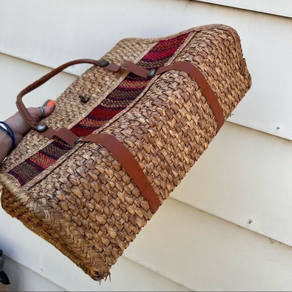 Vintage woven straw boho briefcase bag - Picture 4 of 8